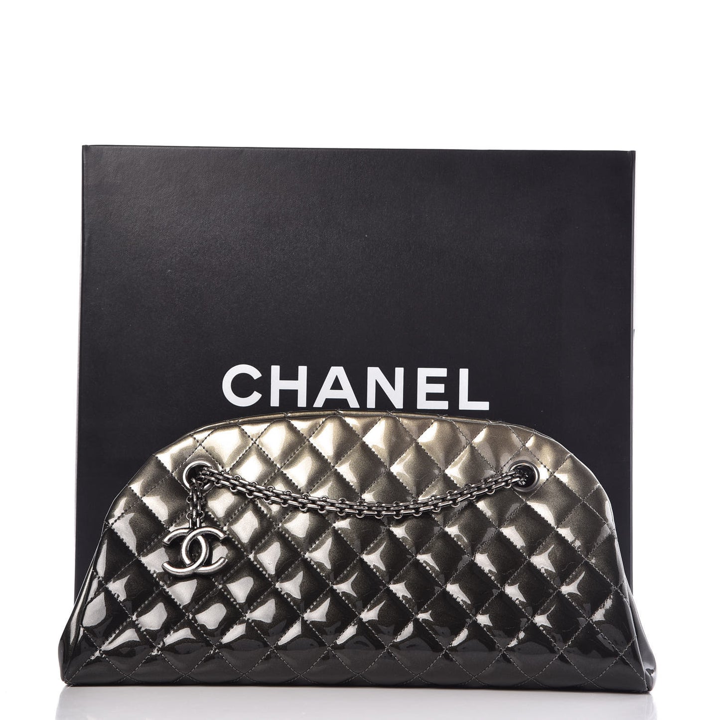 Metallic Patent Quilted Medium Just Mademoiselle Bowling Bag Silver Degrade
