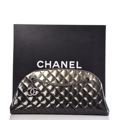 Chanel Metallic Patent Quilted Medium Just Mademoiselle Bowling Bag Silver Degrade 8 of 8