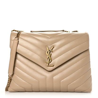 Saint Laurent Calfskin Y Quilted Monogram Medium Loulou Chain Satchel Dark Latte 1 of 8
