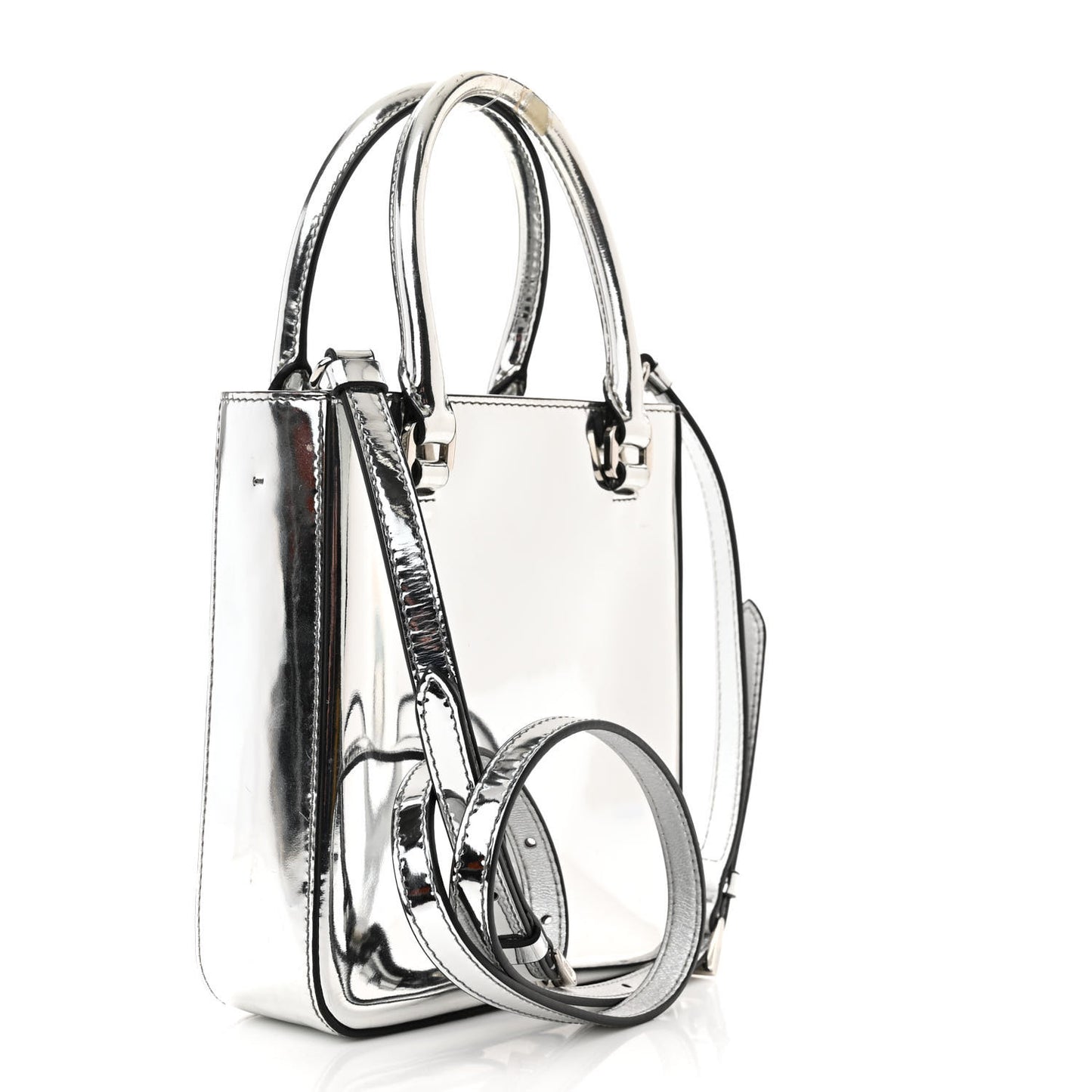 Spazzolato Triangle Small Double Handle Crossbody Tote Argento