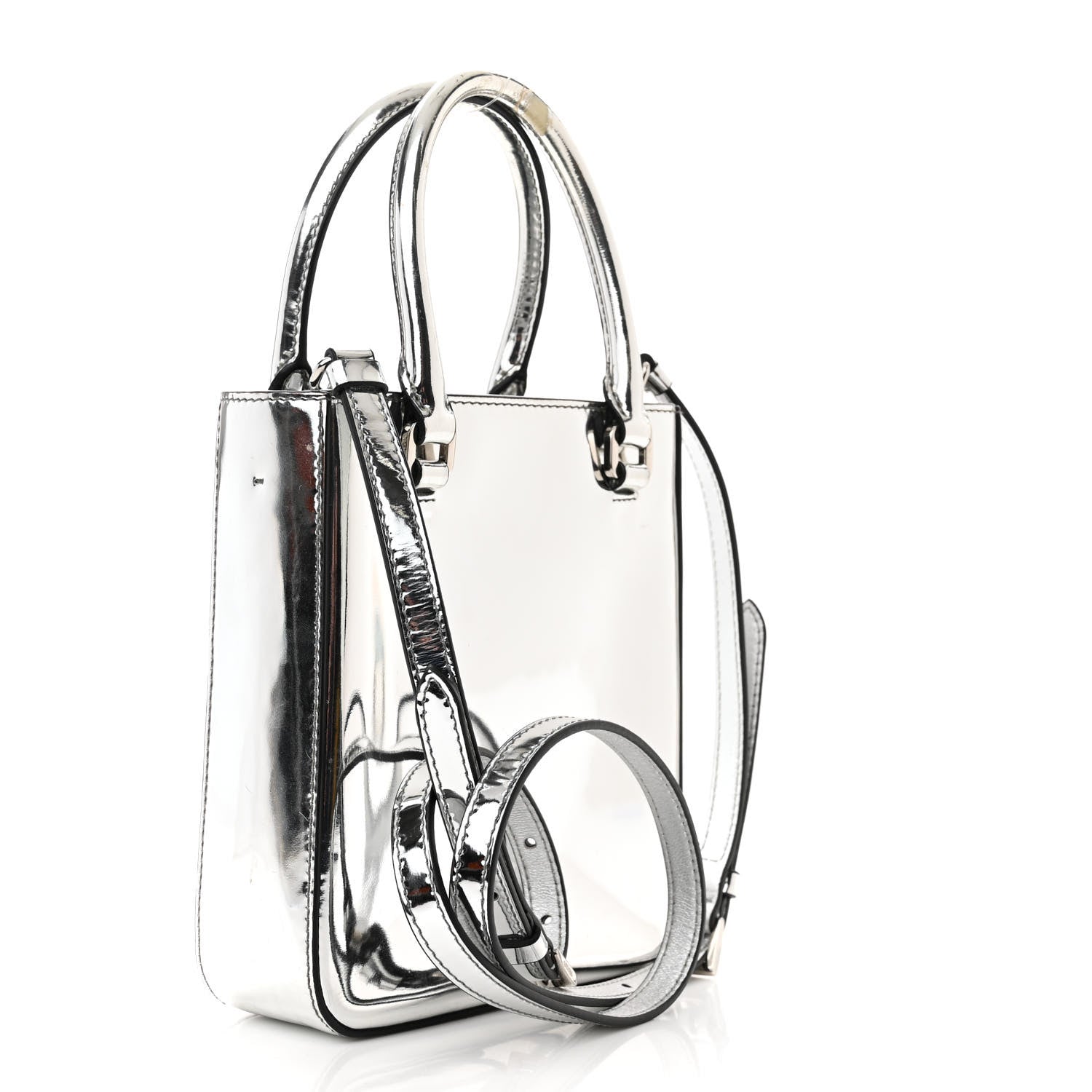Prada Spazzolato Triangle Small Double Handle Crossbody Tote Argento 3 of 11