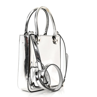 Prada Spazzolato Triangle Small Double Handle Crossbody Tote Argento 3 of 11