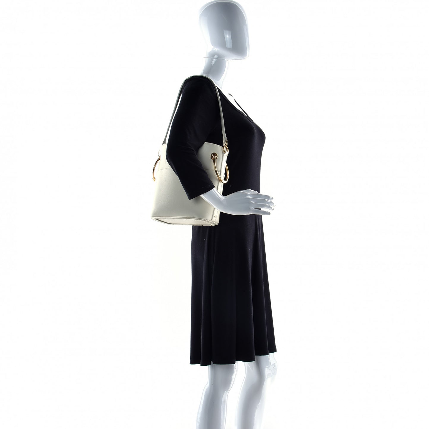 Smooth Calfskin Small Roy Bucket Bag Natural White