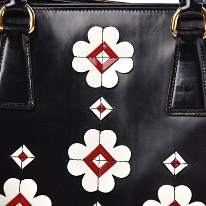 Prada Spazzolato Floral Shopper Black White 19 of 21