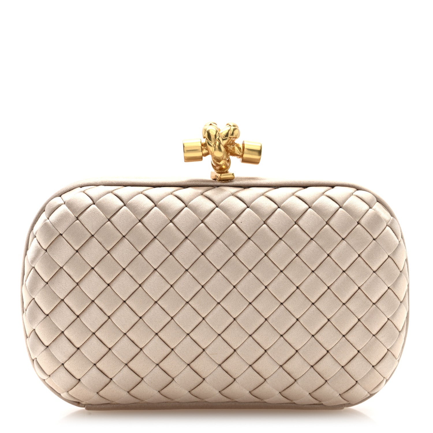 Bottega Veneta Satin Intrecciato Knot Clutch Nude 1 of 9