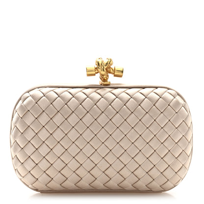 Bottega Veneta Satin Intrecciato Knot Clutch Nude 1 of 9