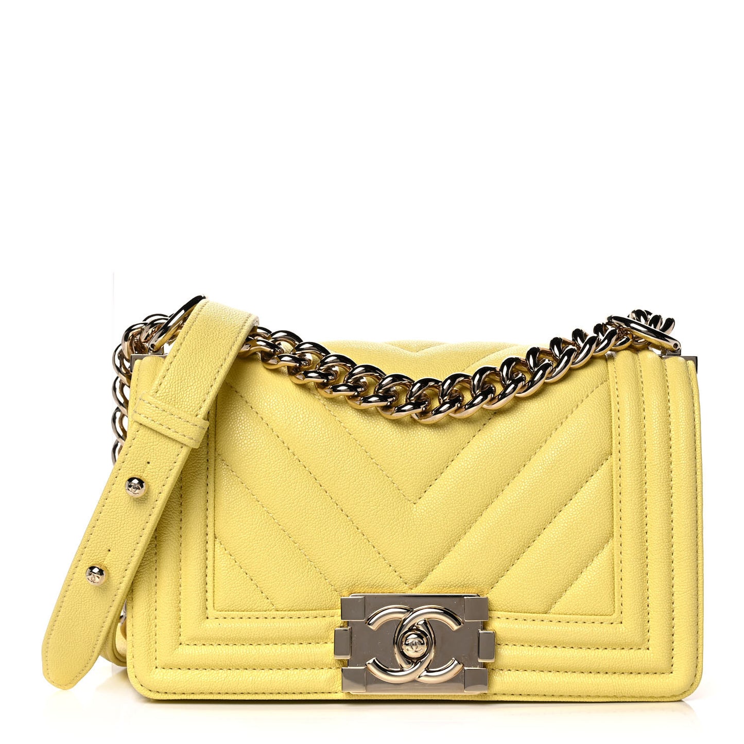 Caviar Chevron Quilted Small Boy Flap Yellow