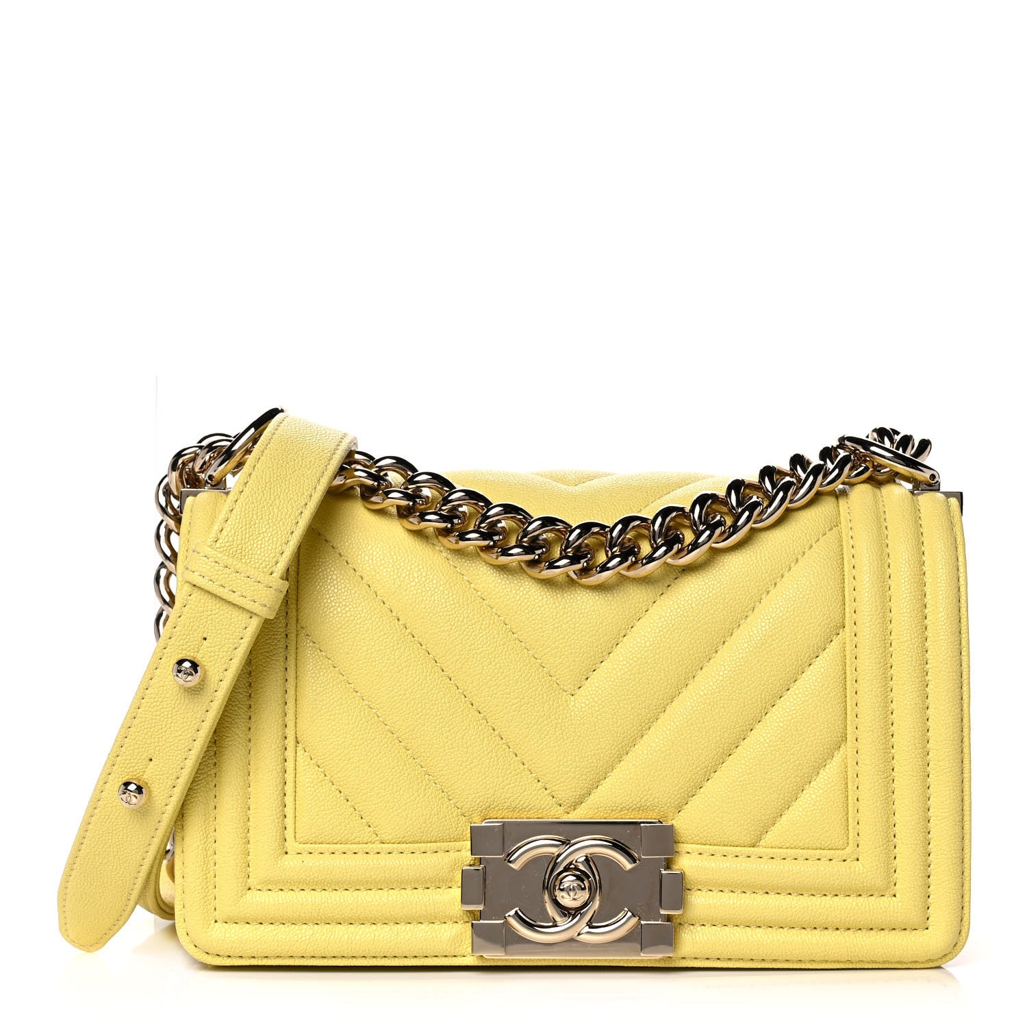 Chanel Caviar Chevron Quilted Small Boy Flap Yellow 1 of 11