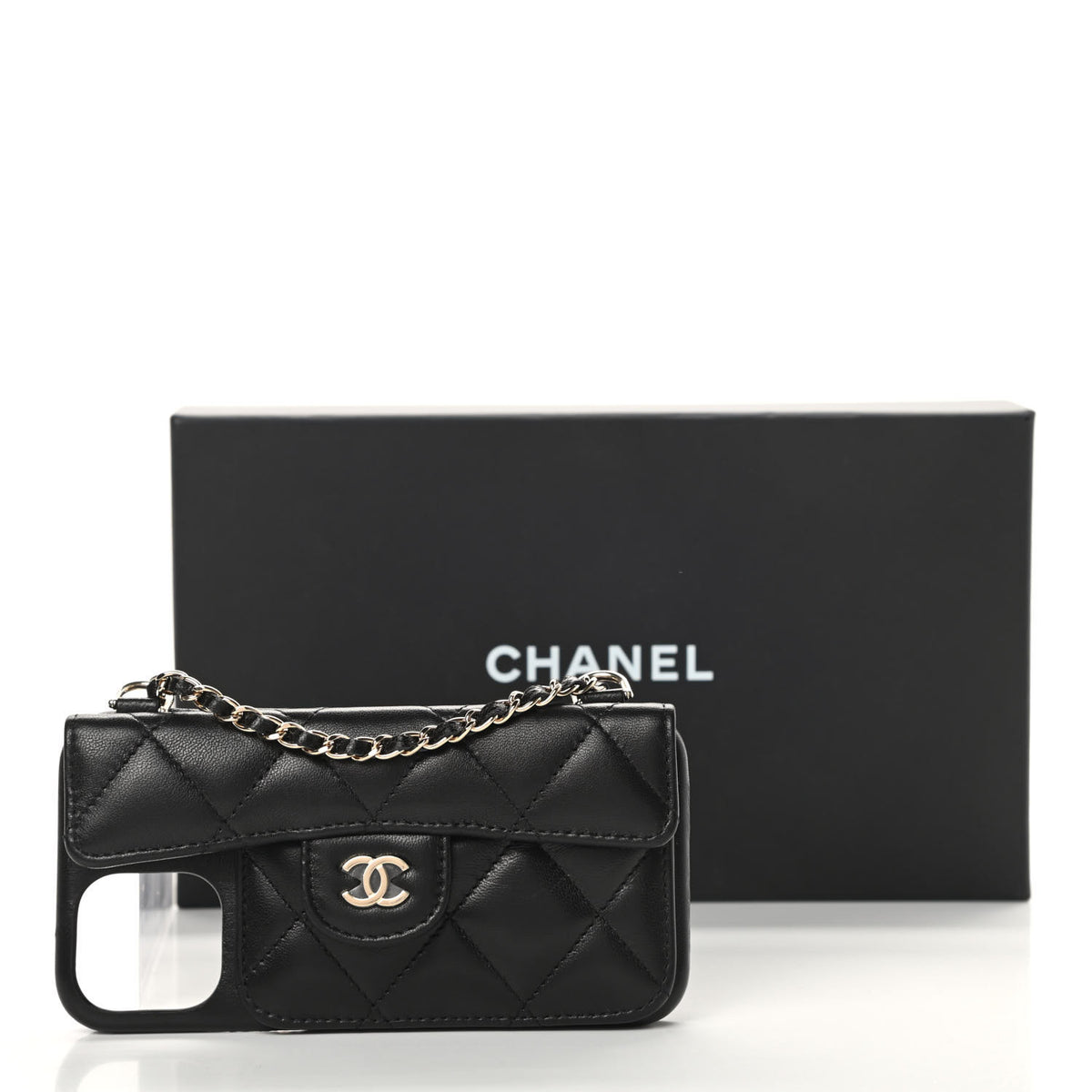 Chanel Lambskin Quilted iPhone XII Pro Holder With Chain Black 11 of 11