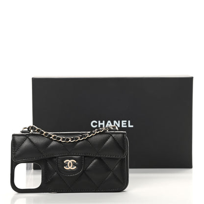 Chanel Lambskin Quilted iPhone XII Pro Holder With Chain Black 11 of 11