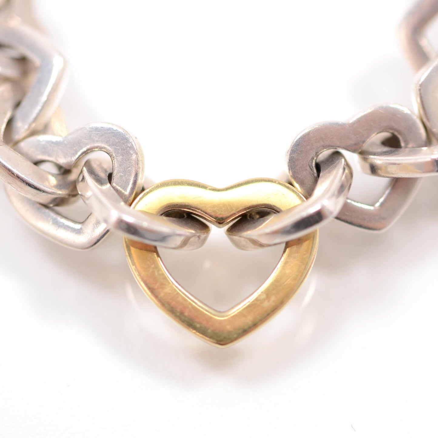 Sterling Silver 18K Yellow Gold Heart Links Bracelet