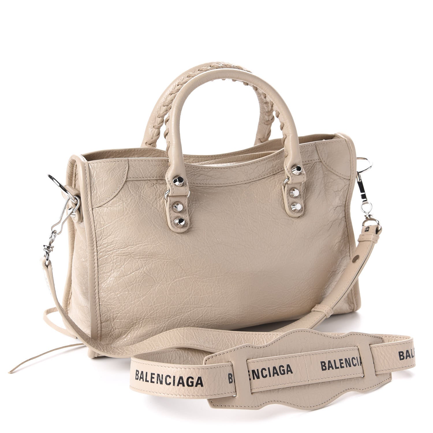 Balenciaga Agneau Classic Silver Hardware S City Logo Strap Light Beige Black 4 of 11