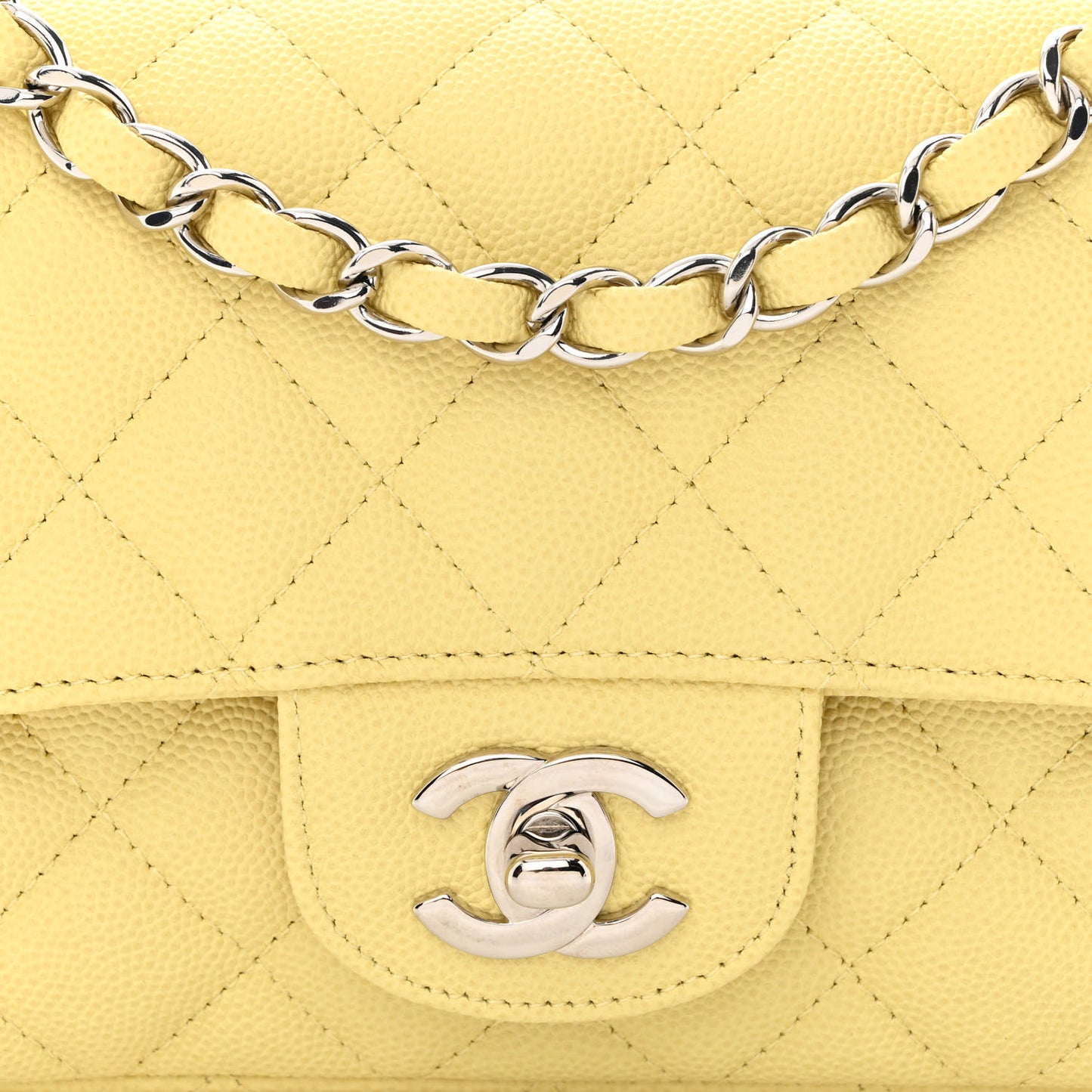 Caviar Quilted Mini Rectangular Flap Light Yellow