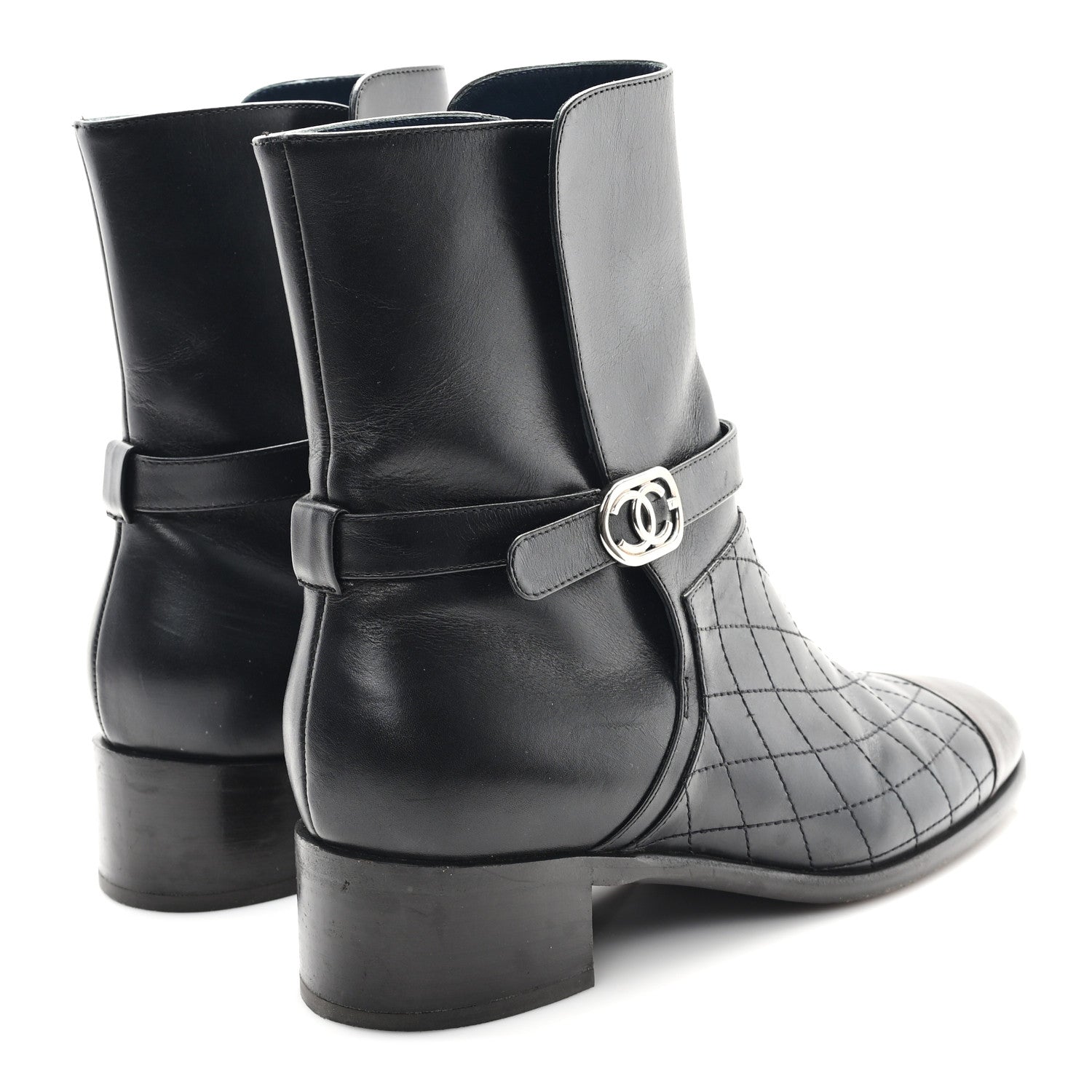 Chanel Calfskin Quilted Cap Toe Boots 41 Black Brown 5 of 10