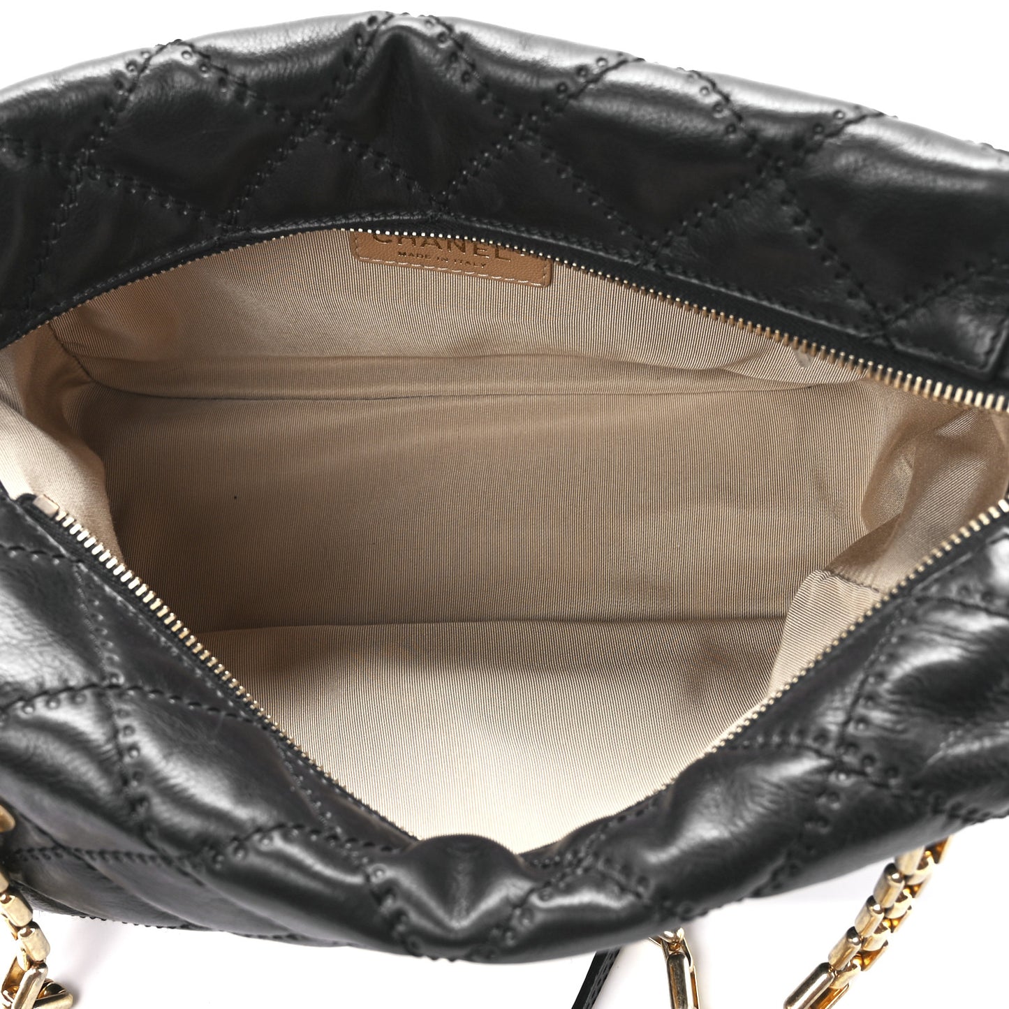 Calfskin Quilted Retro Chain Tote Black