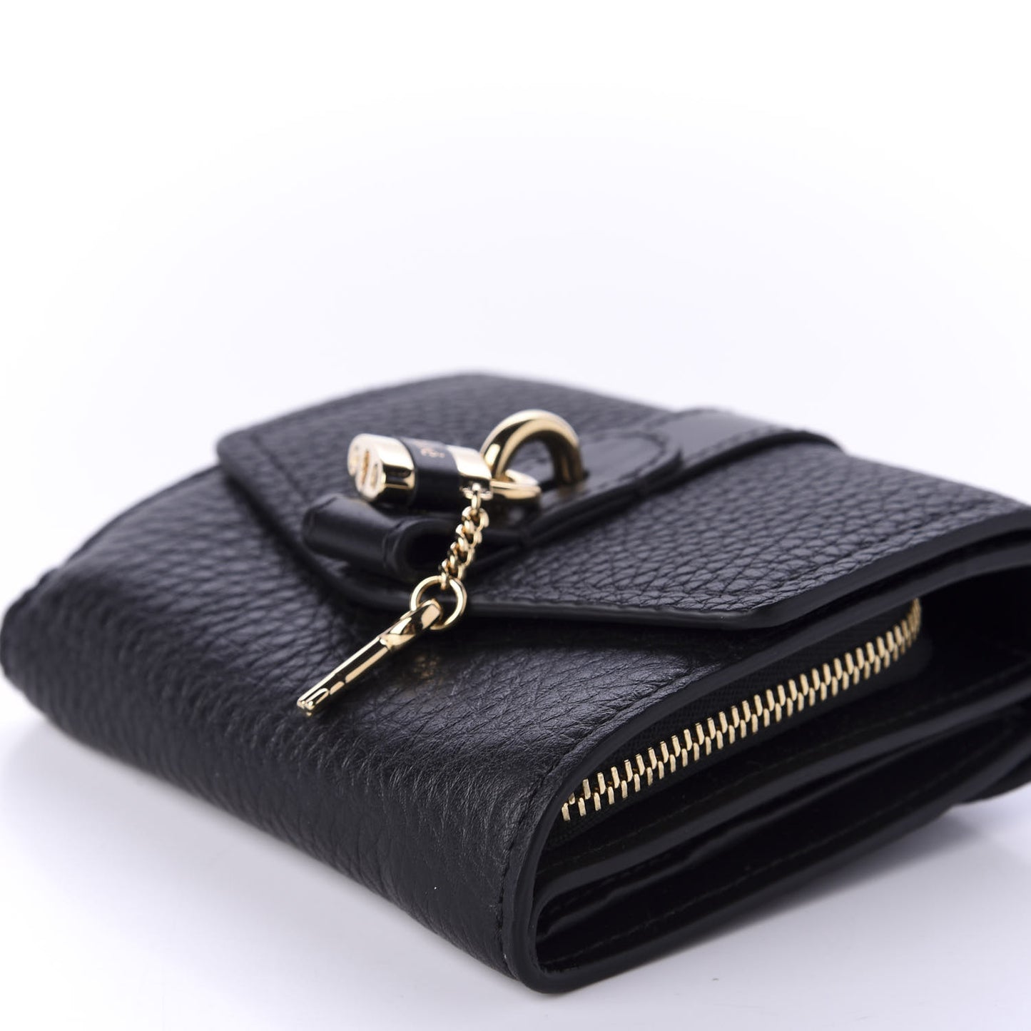 Grained Calfskin Small Aby Tri-Fold Wallet Black