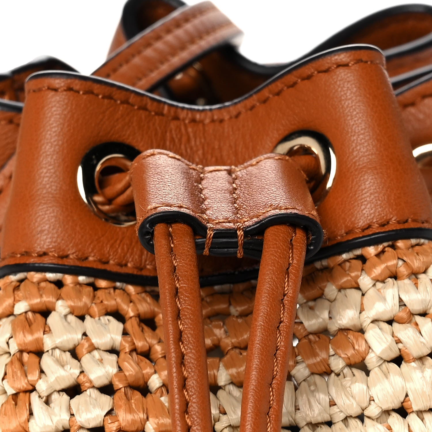 Fendi Raffia Vitello Seta F is Fendi FF Woven Mini Mon Tresor Bucket Bag Brick Natural 8 of 10