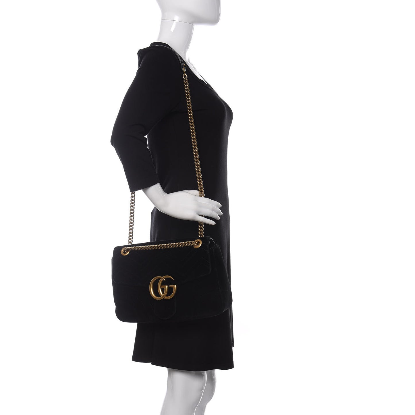 Velvet Matelasse Medium GG Marmont Shoulder Bag Black