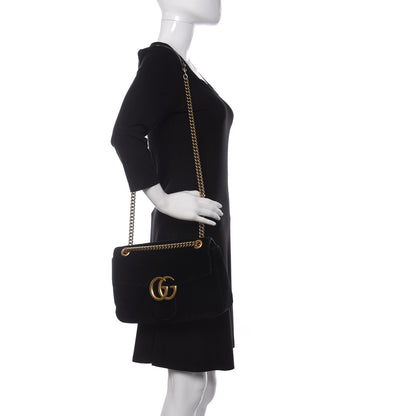 Gucci Velvet Matelasse Medium GG Marmont Shoulder Bag Black 2 of 9