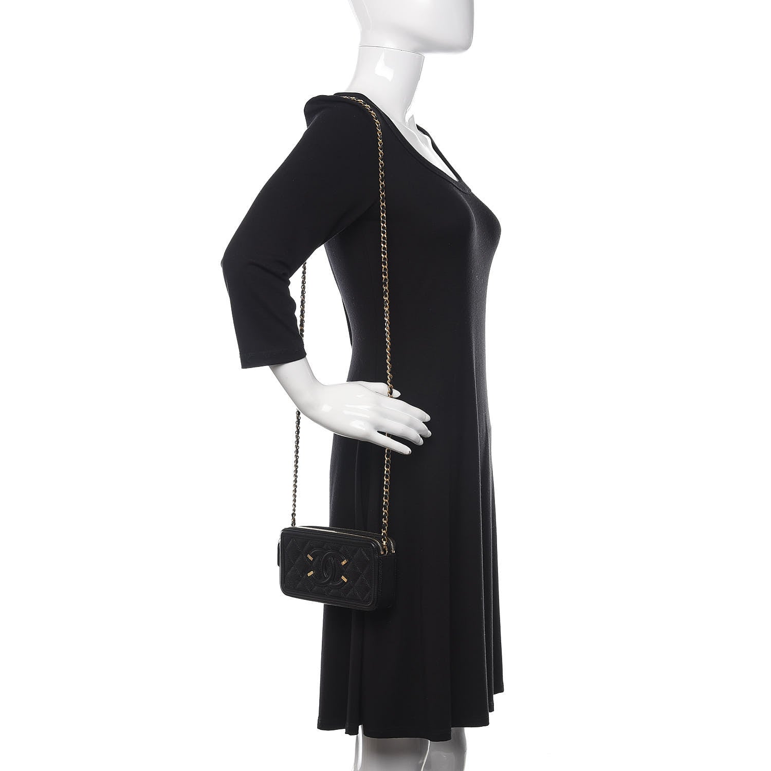 Chanel Caviar Quilted CC Filigree Clutch With Chain Black 2 of 16