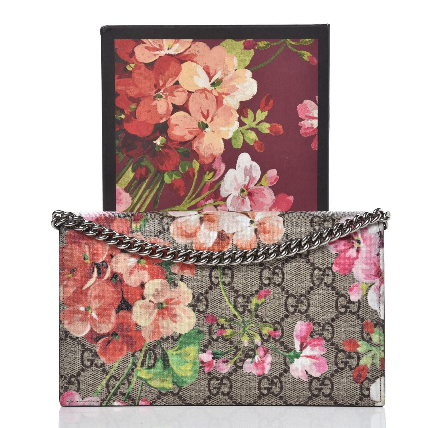 Gucci GG Supreme Monogram Blooms Chain Wallet Beige Multicolor Dry Rose 7 of 8