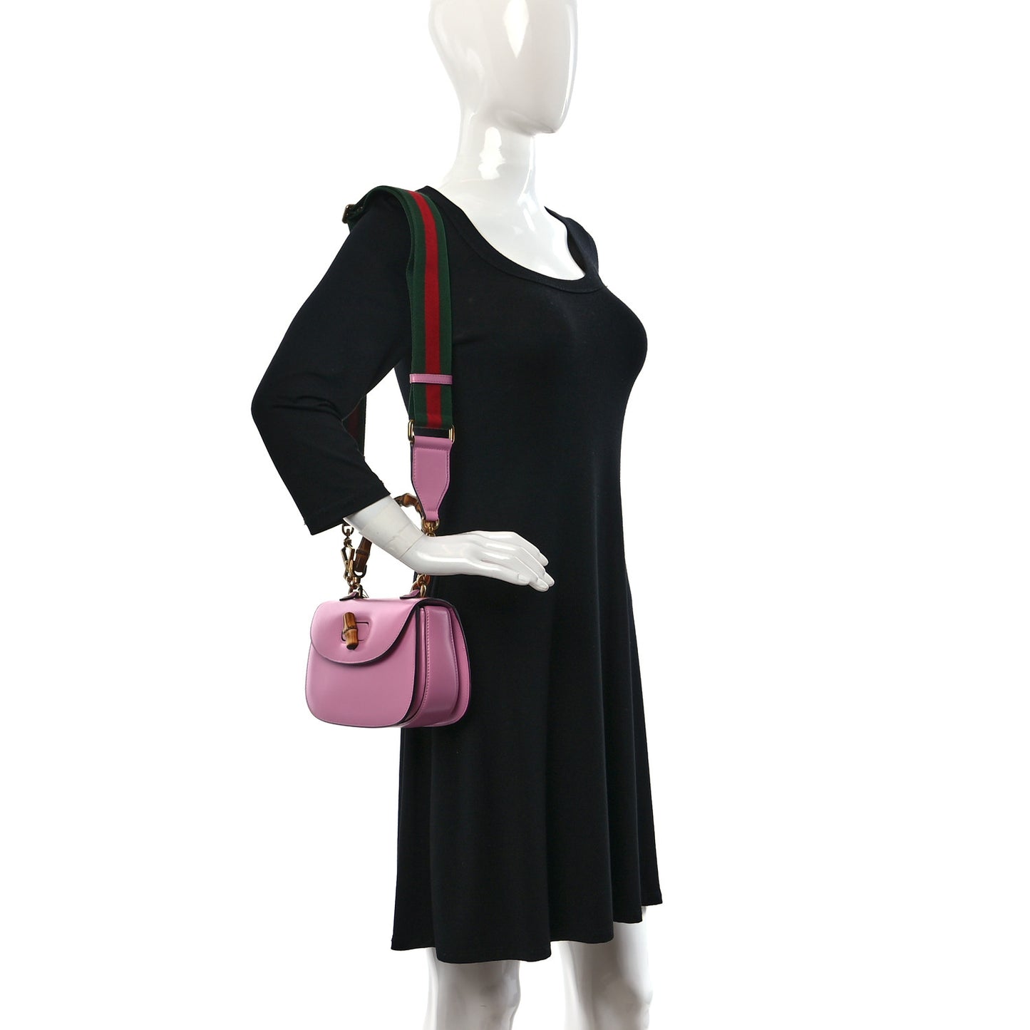 Boarded Dyana Lux Calfskin Web Small Bamboo 1947 Top Handle Bag Nice Pink