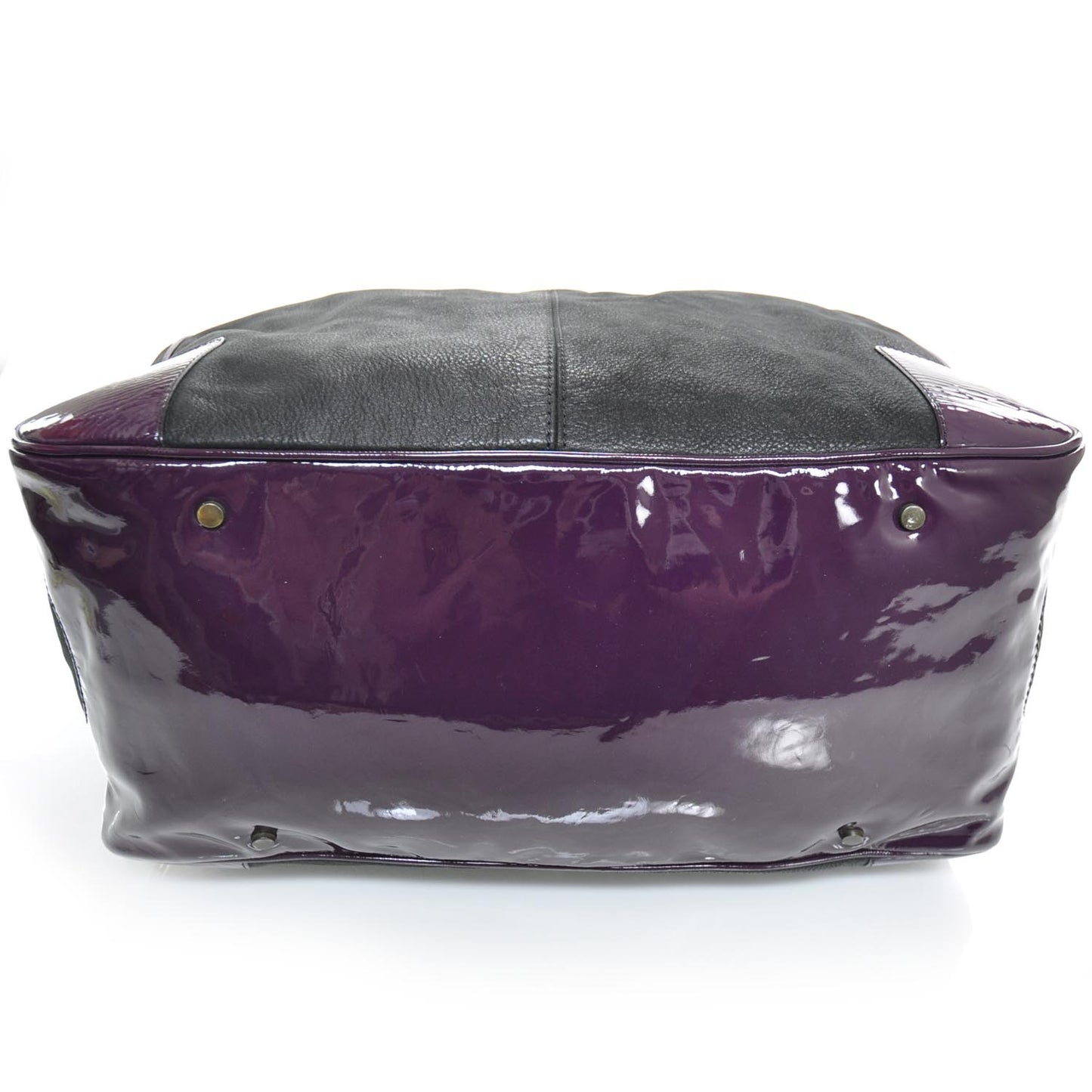 Leather Patent Trim Large Weekender Bag Black and Purple