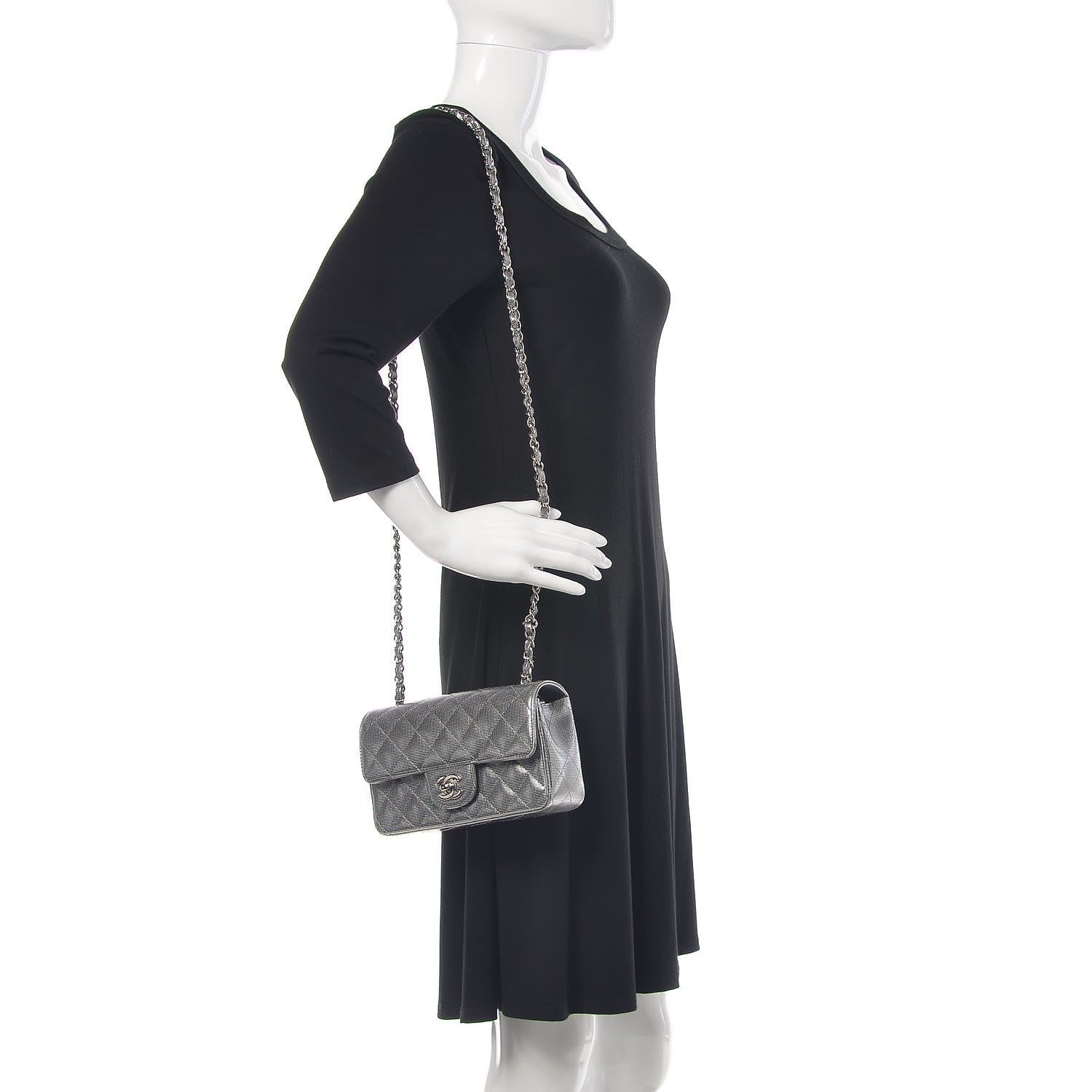 Chanel Metallic Calfskin Quilted Pixel Effect Mini Rectangular Flap Dark Silver 2 of 11