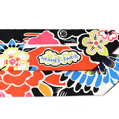 Hermes Silk Bingata Twilly Black Red Multicolor 2 of 4