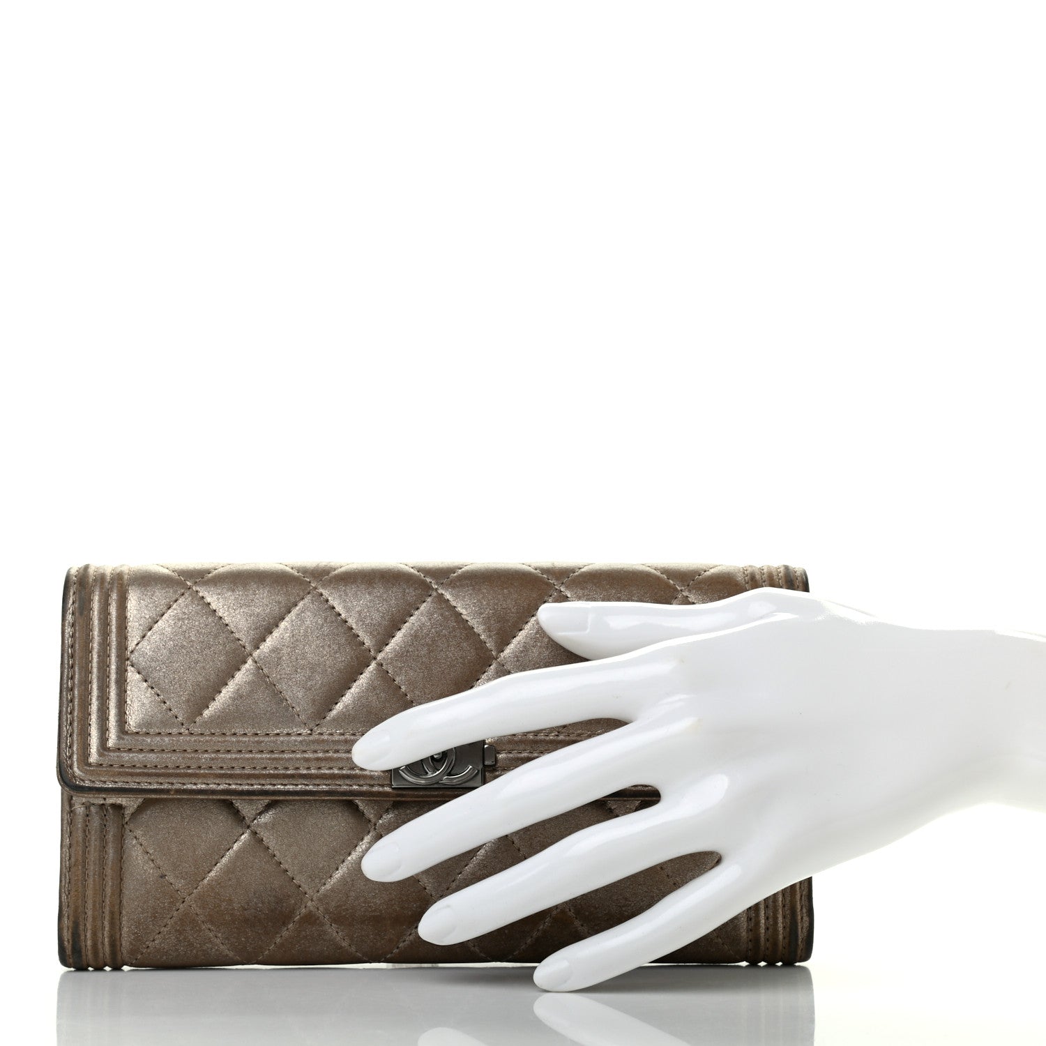 Chanel CHANE Iridescent Calfskin Quilted Boy Flap Wallet Dark Gold 2 of 8