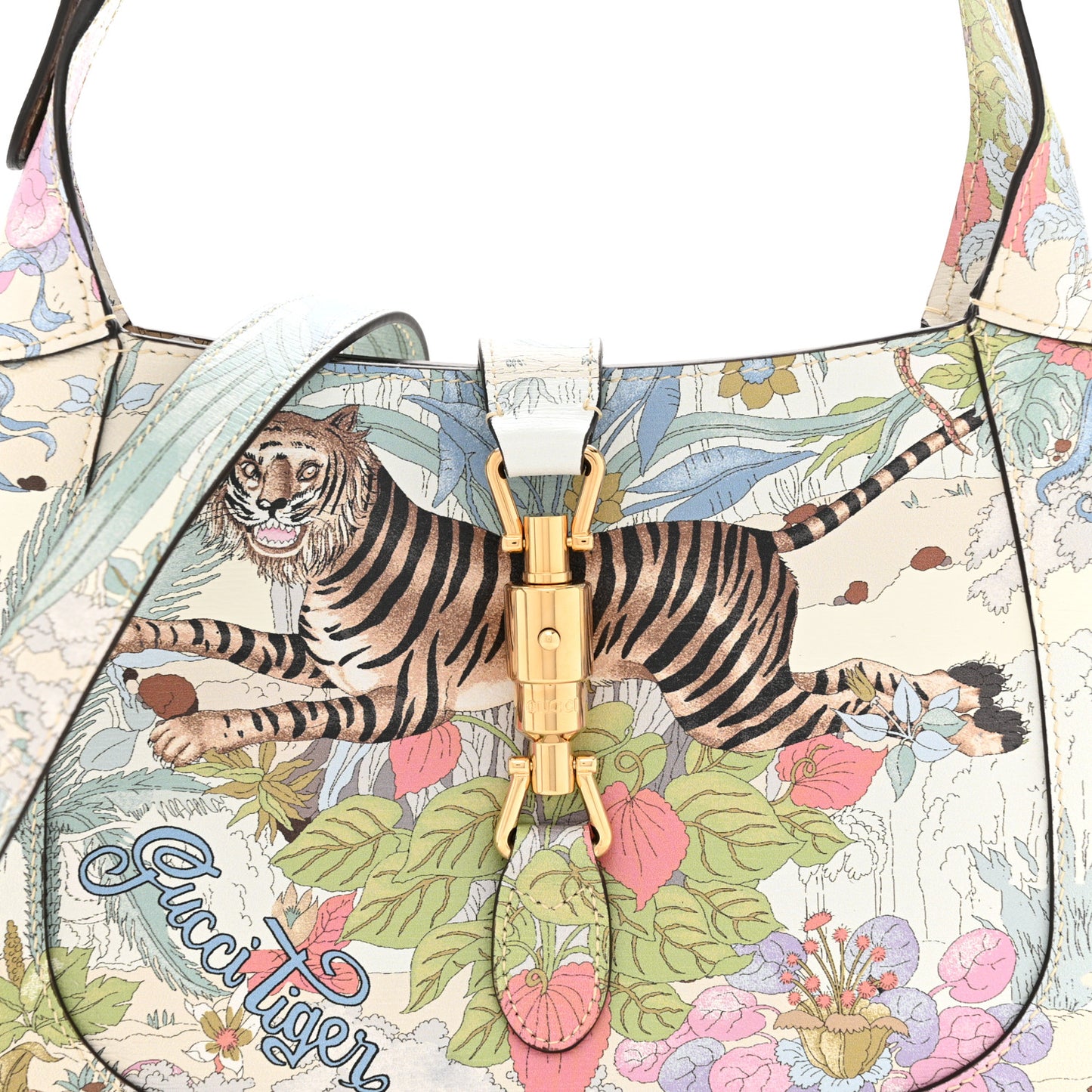 New Shangai Calfskin Tiger Savanah Small Jackie 1961 Hobo Chalky White Multicolor
