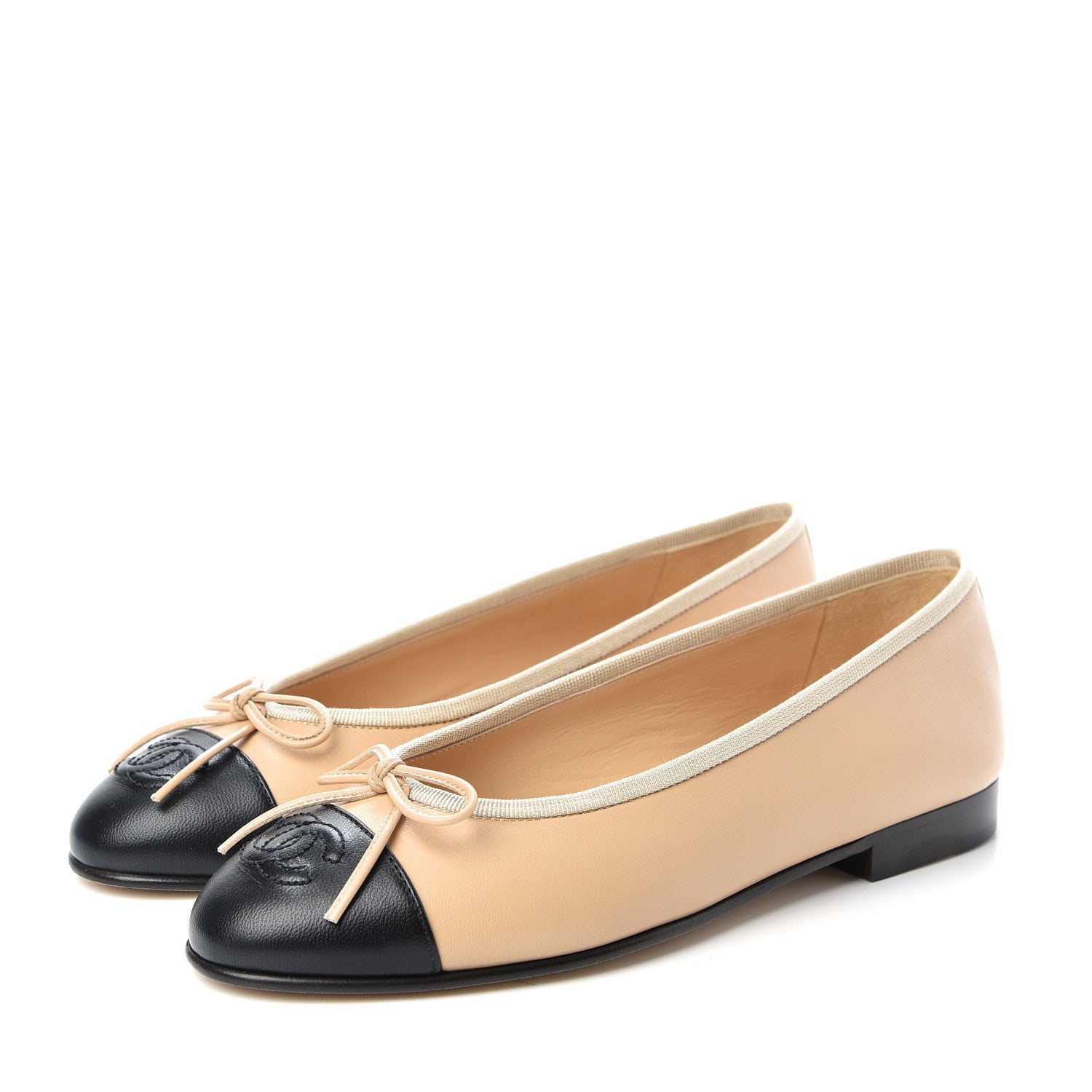 Chanel Lambskin CC Cap Toe Ballerina Flats 36 Beige Black 3 of 11