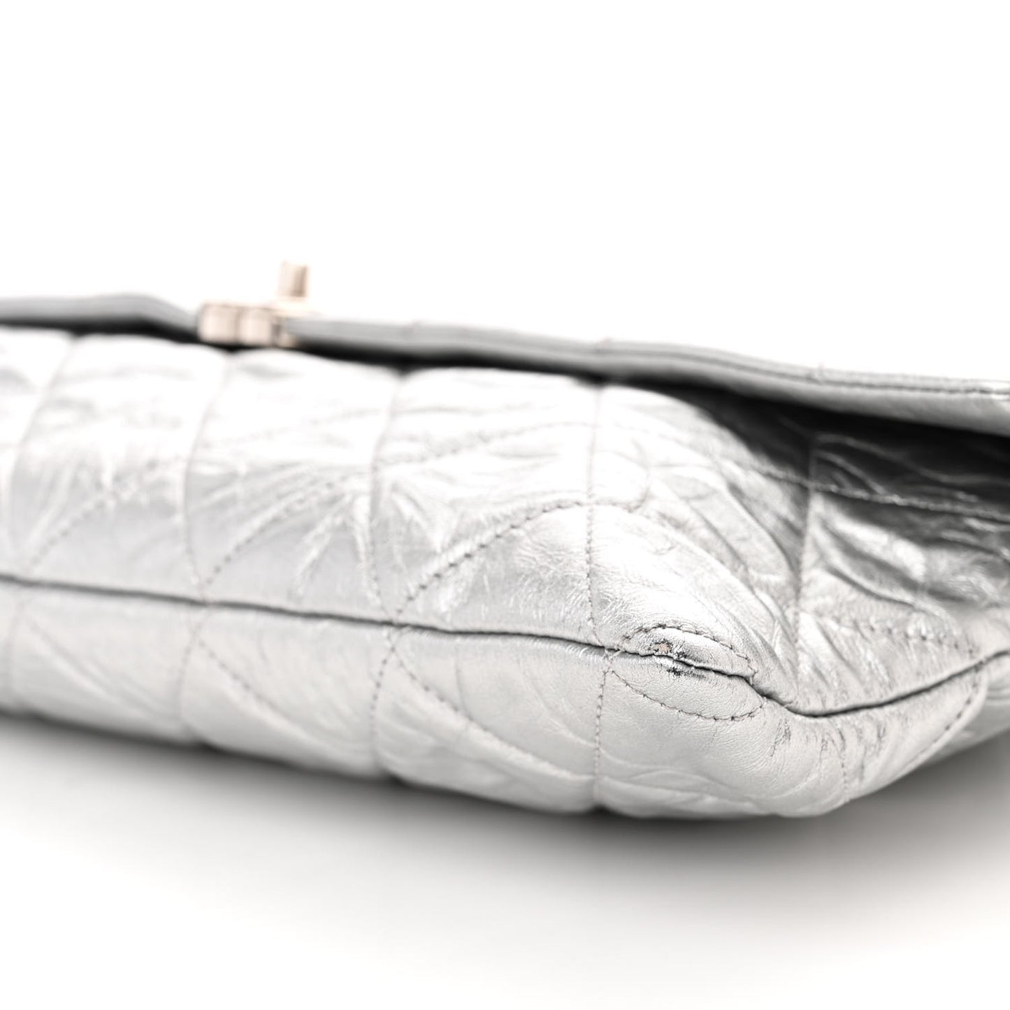 Metallic Crumpled Calfskin Big Bang Large Flap Bag Silver