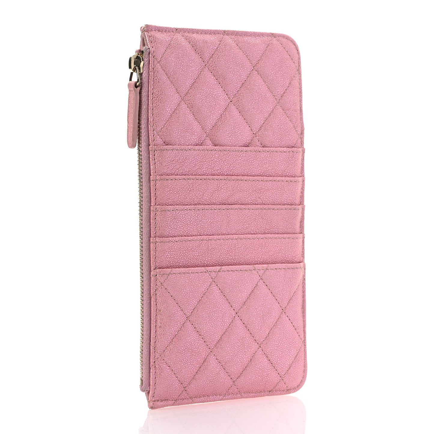 Iridescent Caviar Quilted Classic iPhone Pouch  Rose Pink