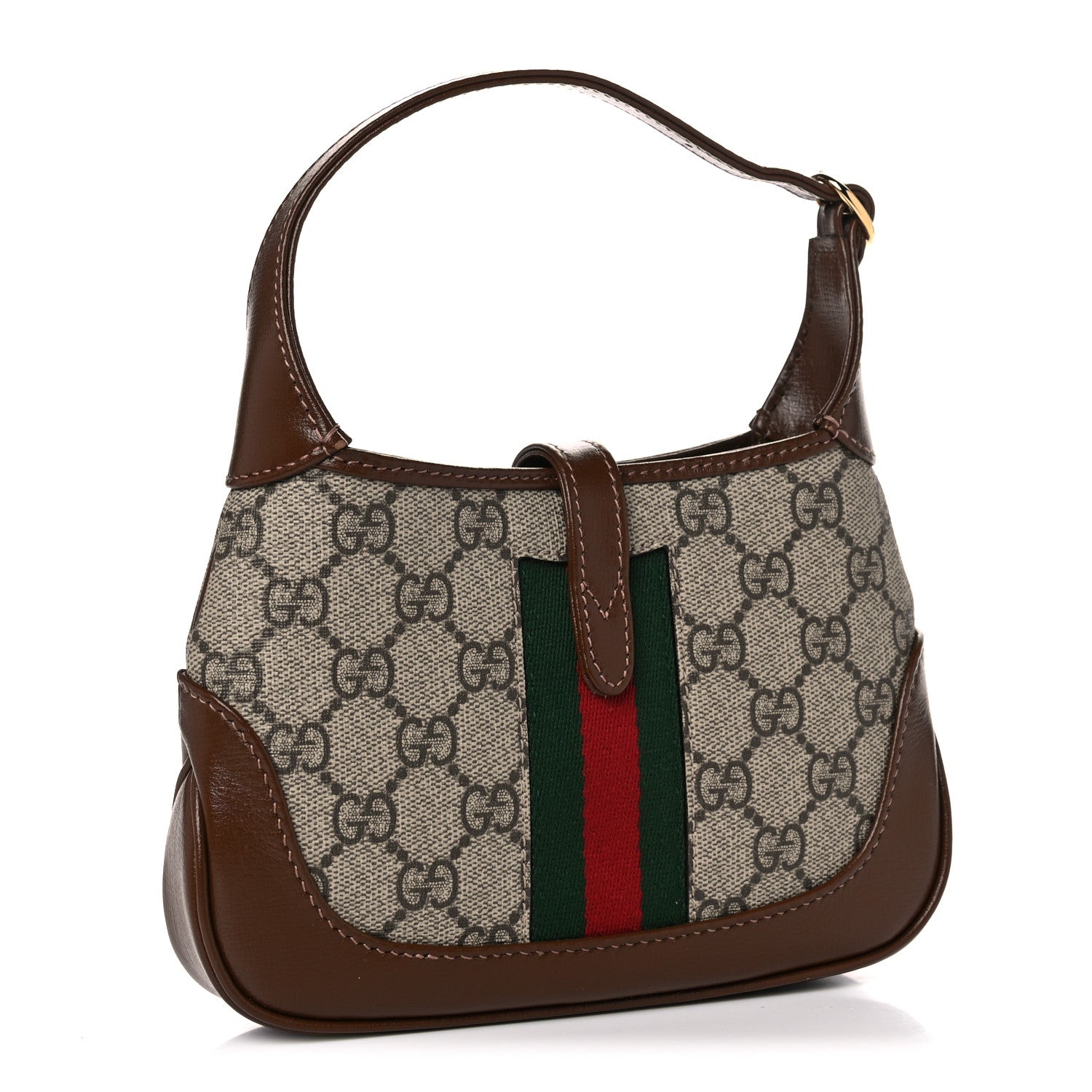 Gucci GG Supreme Monogram Azalea Calfskin Web Mini Jackie 1961 Hobo Beige Ebony Brown Sugar 3 of 10