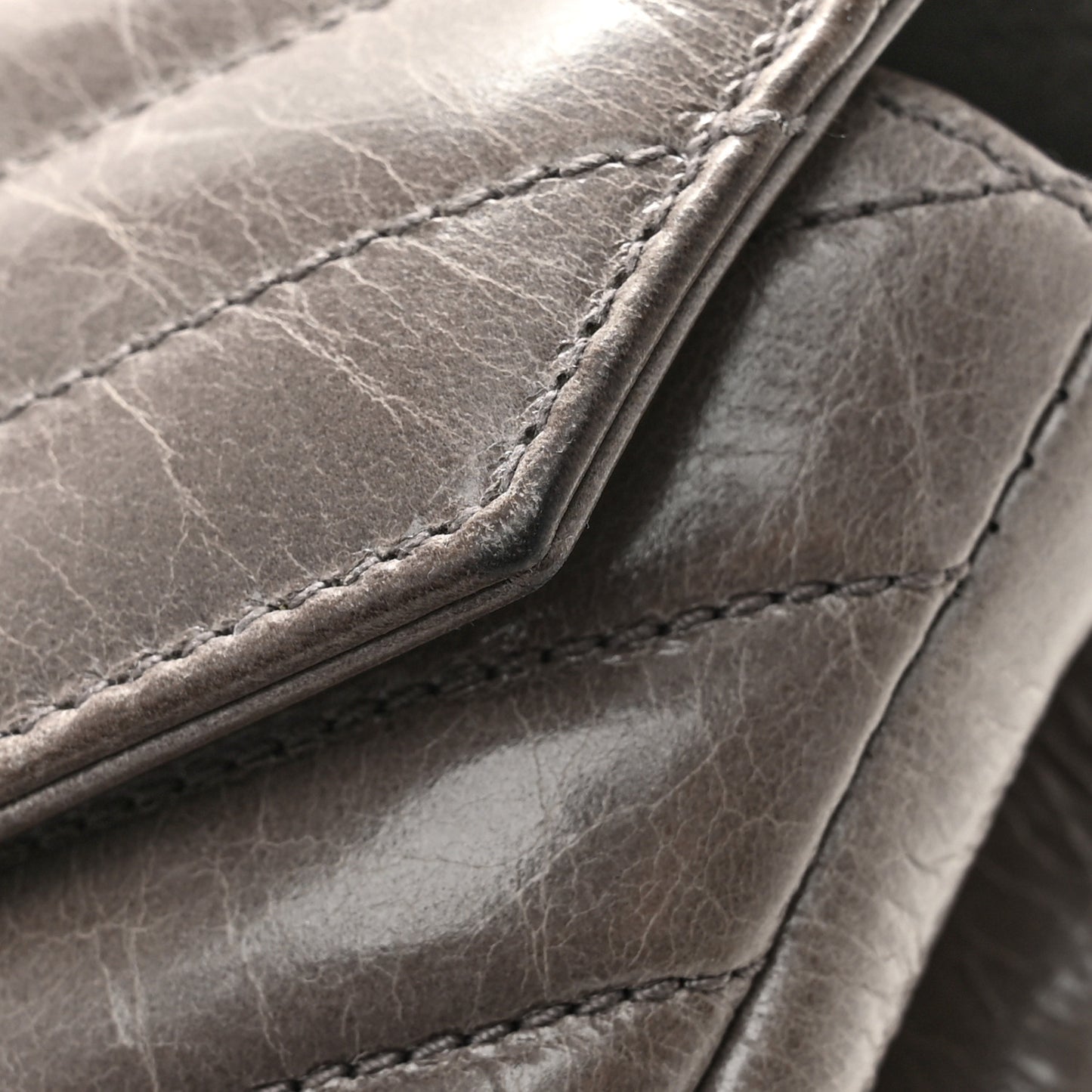 Waxed Calfskin Matelasse Chevron Medium Monogram College Bag Fog Gray