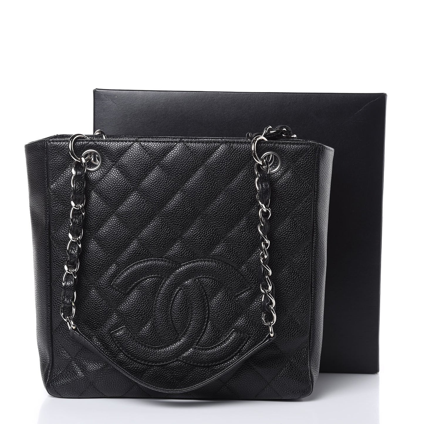 Caviar Quilted Petit Shopping Tote PST Black