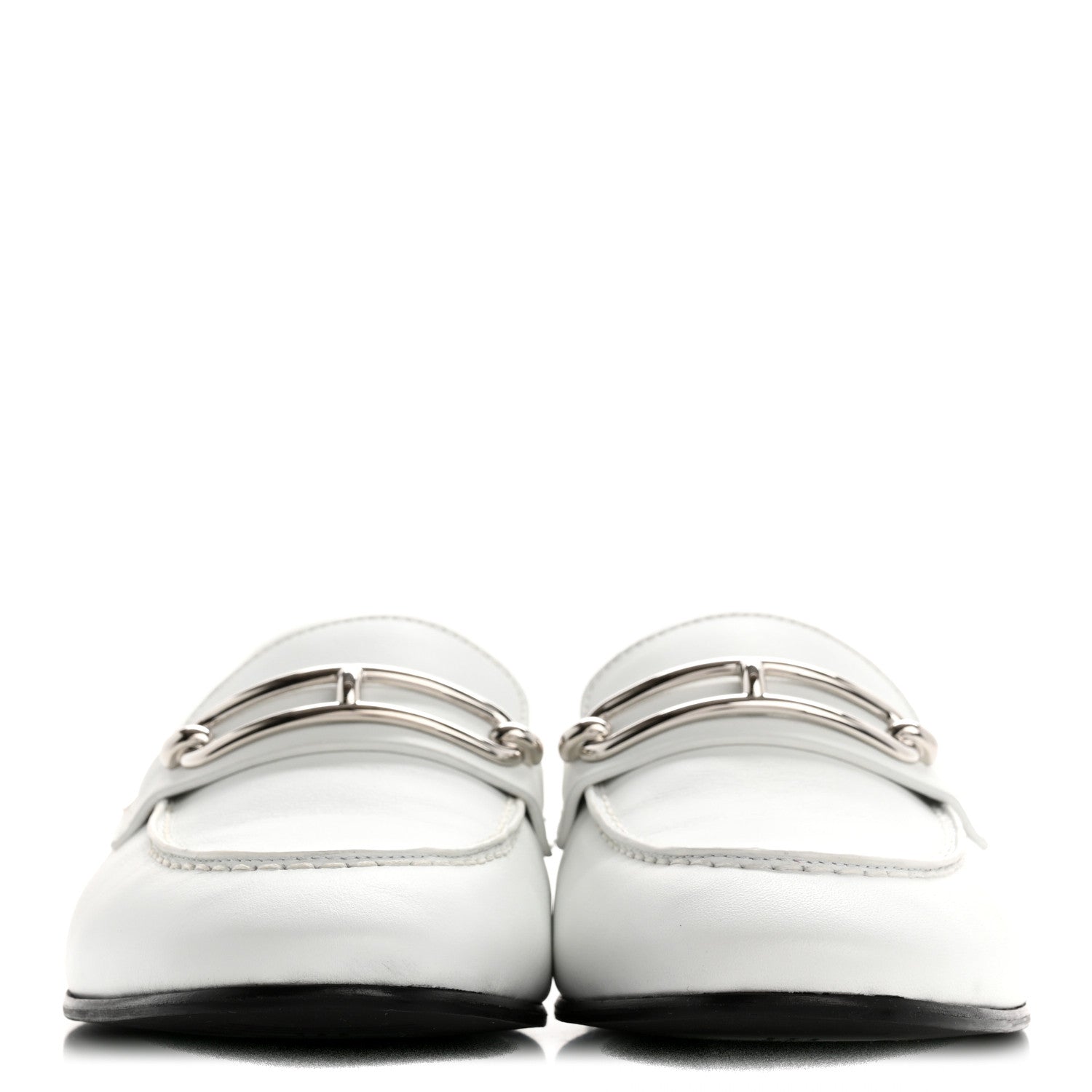 Hermes Calfskin Womens Colette Loafers 37.5 White 3 of 10