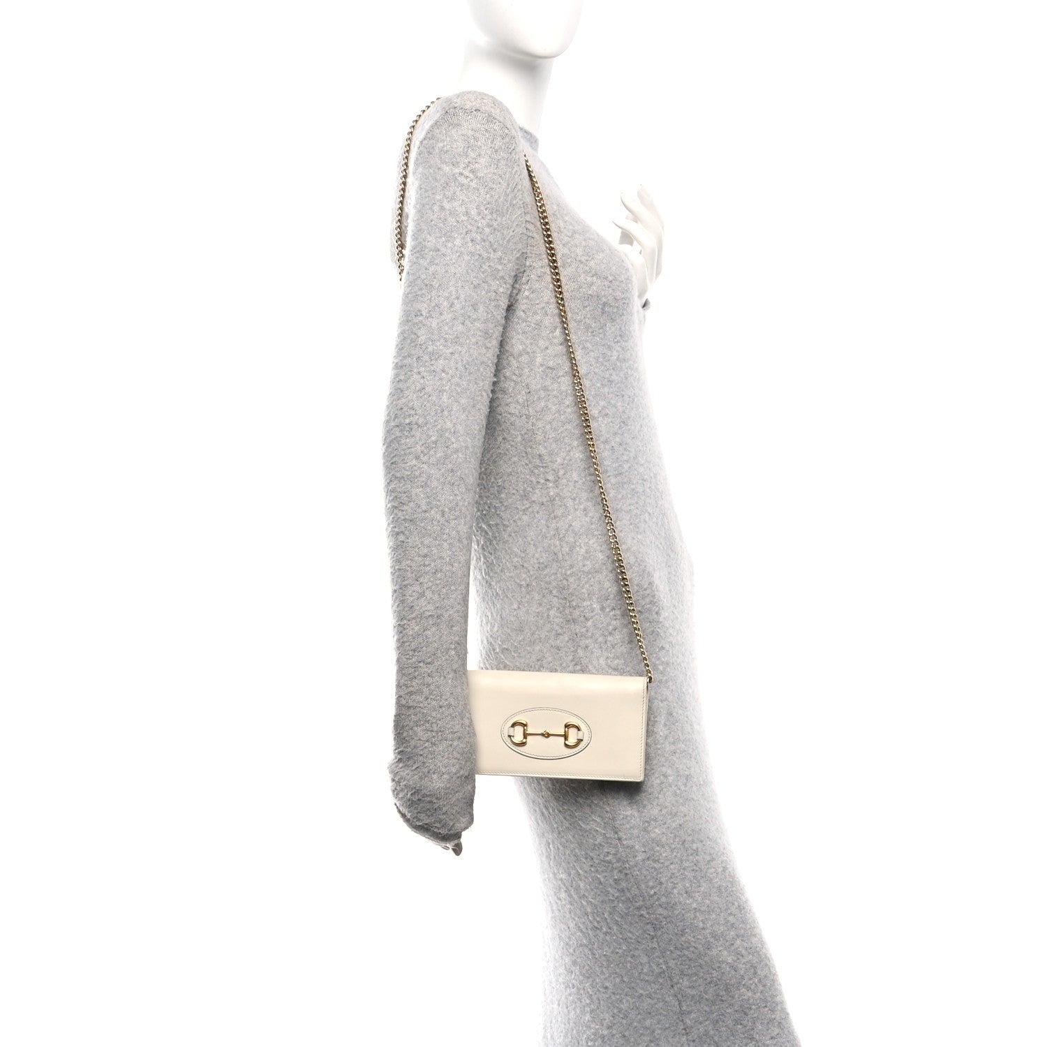 Gucci Boarded Plutone Calfskin Horsebit 1955 Wallet On Chain Mystic White 2 of 14
