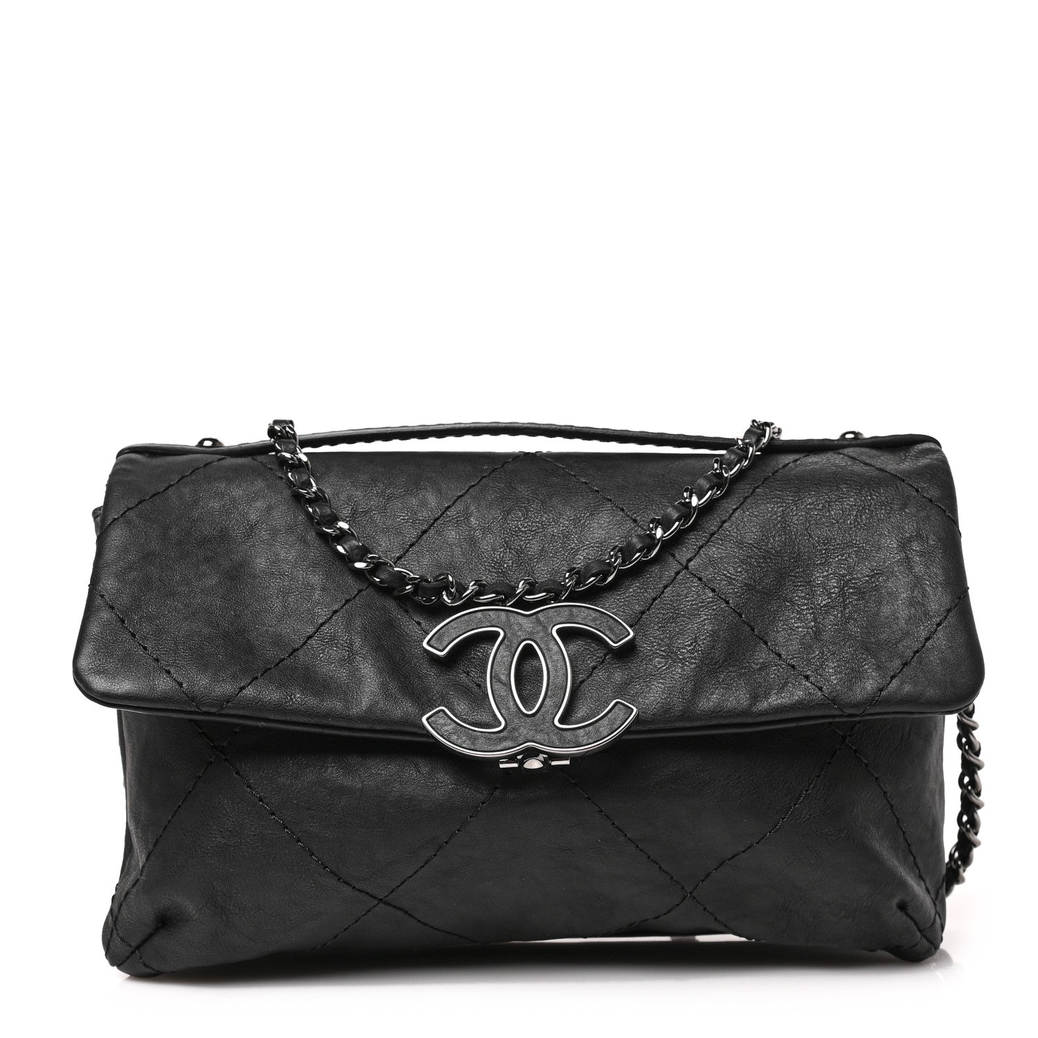 Chanel Washed Calfskin Diamond Stitch Hamptons Clutch With Chain Black 1 of 9