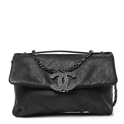 Chanel Washed Calfskin Diamond Stitch Hamptons Clutch With Chain Black 1 of 9