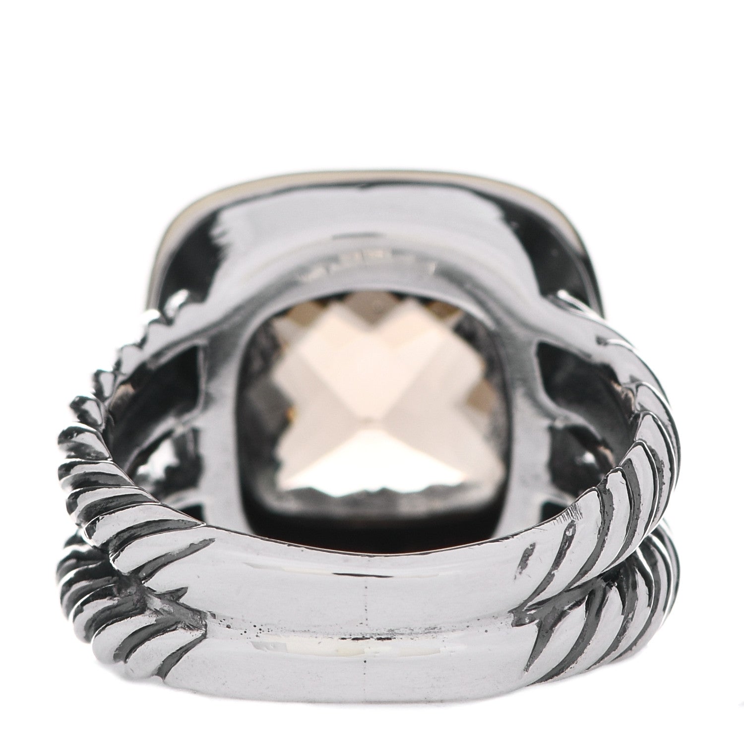 David Yurman Sterling Silver 18K Yellow Gold Smoky Quartz 11mm Albion Ring 50 5.25 4 of 6
