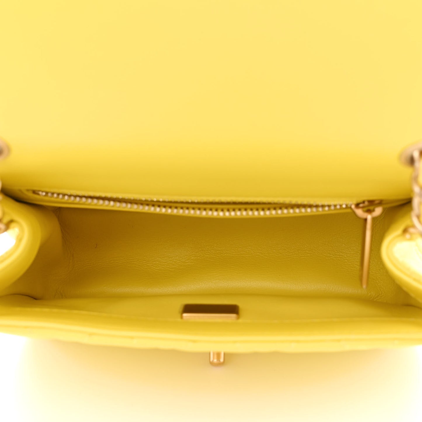 Lambskin Quilted Mini Pearl Crush Flap Yellow