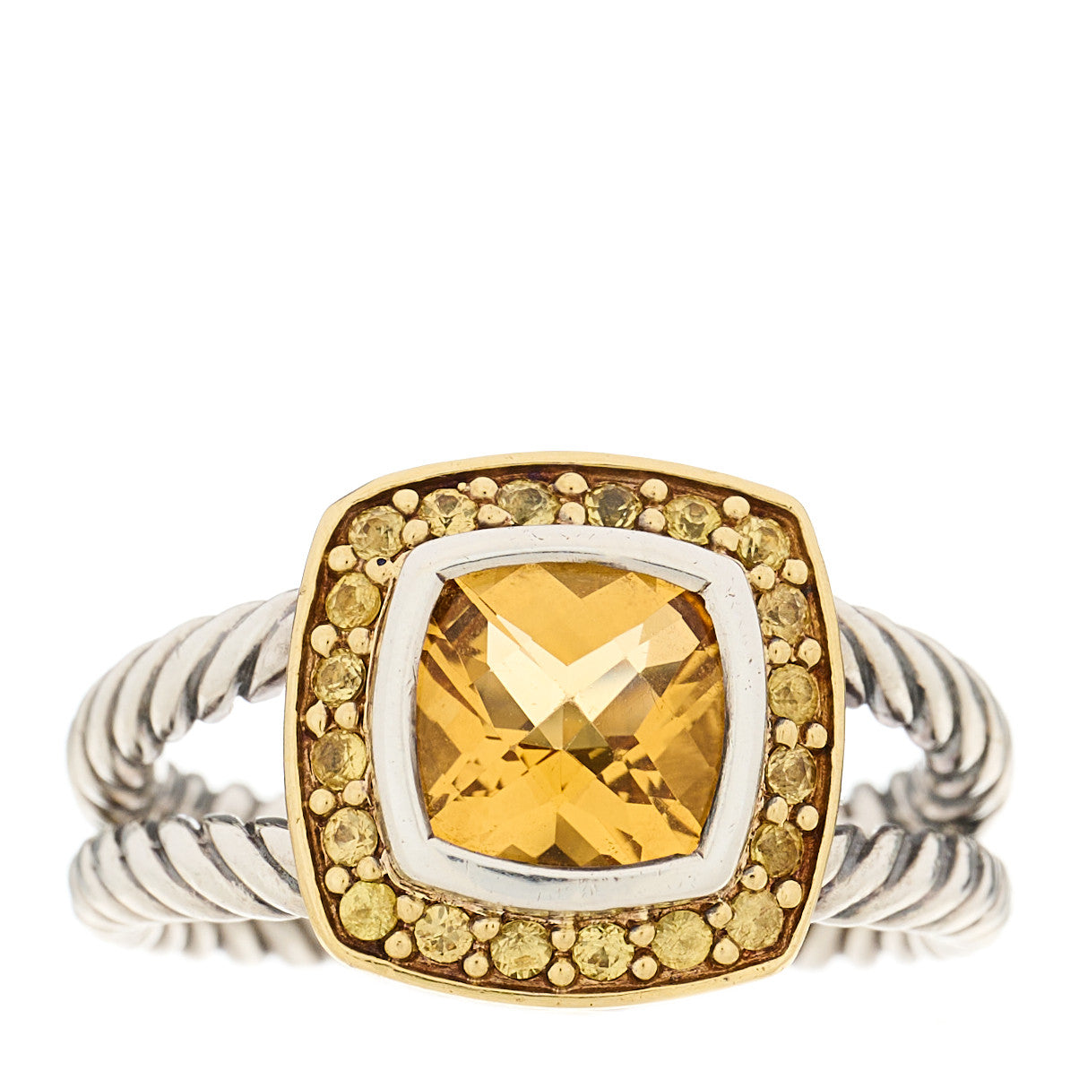 David Yurman Sterling Silver 18K Yellow Gold Citrine Yellow Sapphire 7mm Petite Albion Ring 48 4.5 1 of 4