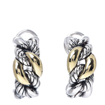 David Yurman Sterling Silver 18K Yellow Gold Belmont Curb Earrings 1 of 4