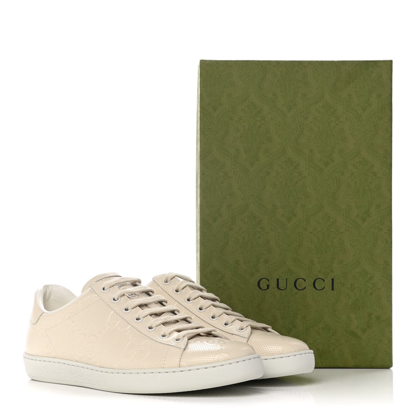 Calfskin GG Tennis Embossed Womens Ace Sneakers 39 Mystic White