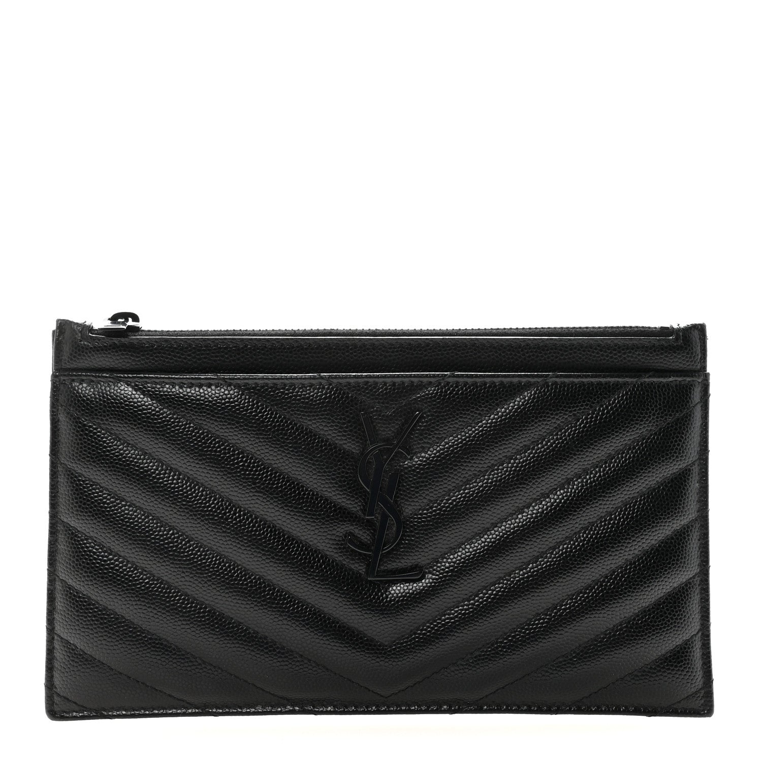 Saint Laurent Grain De Poudre Chevron Monogram Monochrome Bill Pouch Black 1 of 6