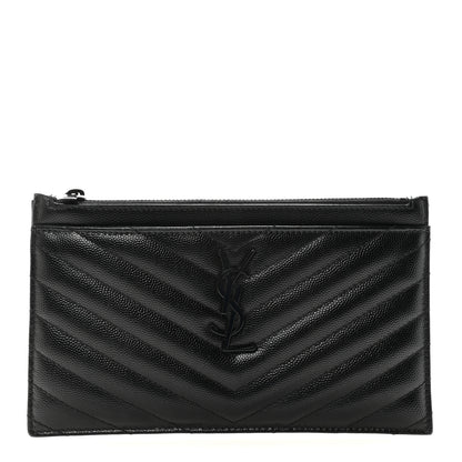 Saint Laurent Grain De Poudre Chevron Monogram Monochrome Bill Pouch Black 1 of 6