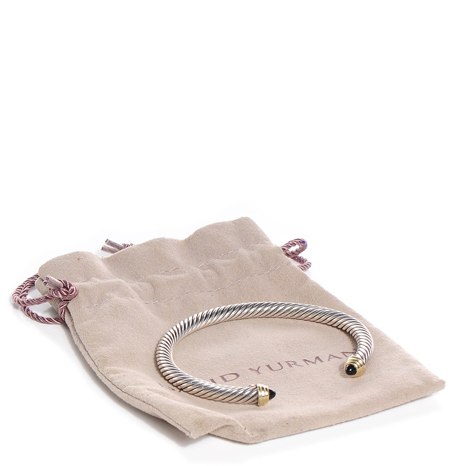 David Yurman Sterling Silver 14K Yellow Gold Black Onyx 5mm Cable Classics Bracelet 6 of 6