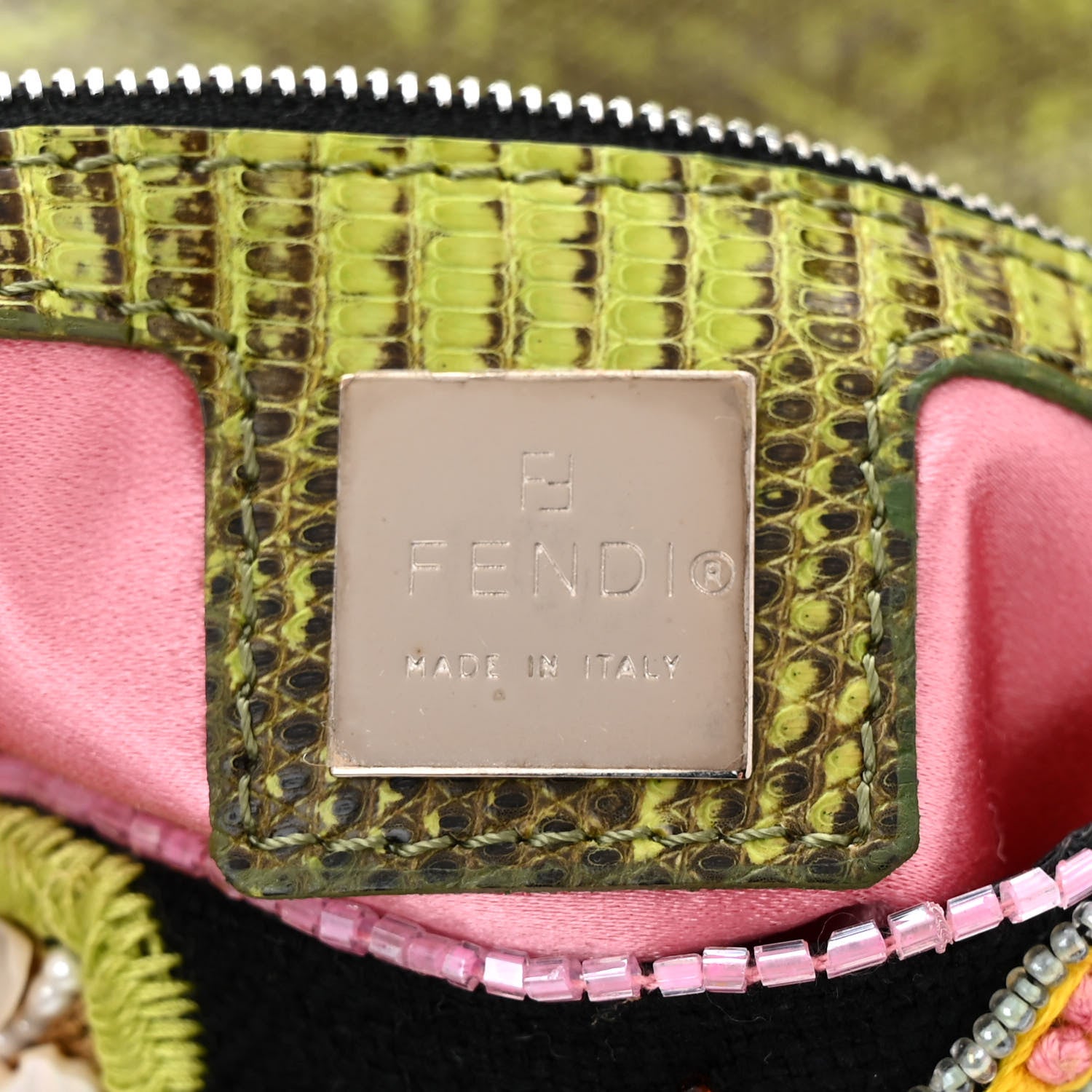 Fendi Canvas Lizard Beaded Baguette Black Multicolor 6 of 12